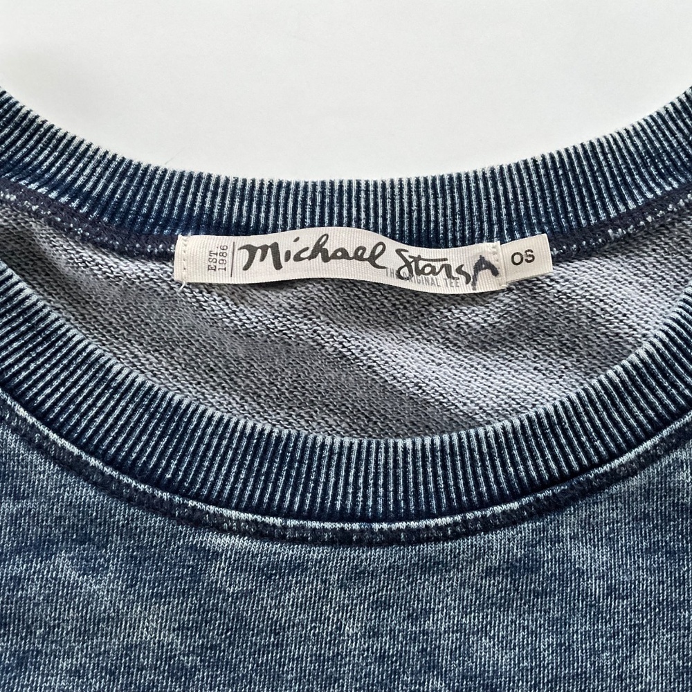 Michael Stars Women’s Sydney Sweatshirt OS Blue Acid Wash Slits Grunge Slouchy - Picture 3 of 12